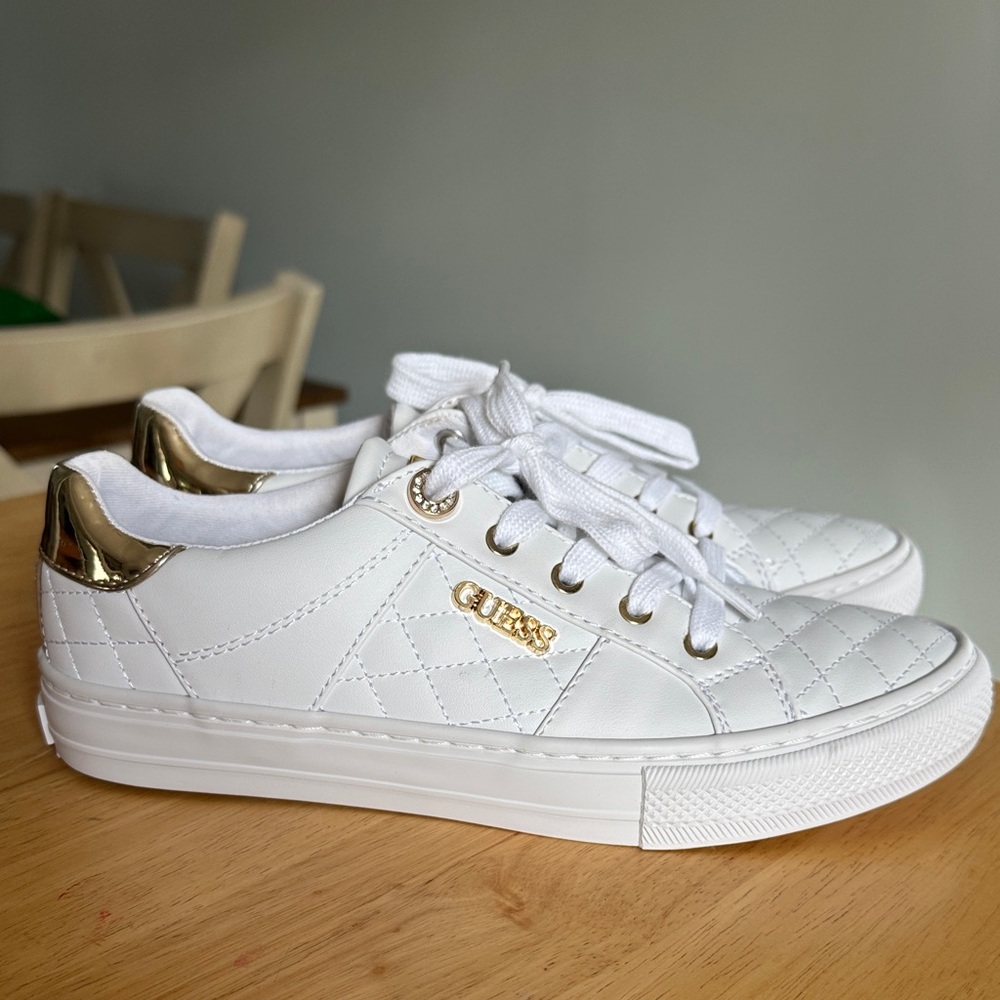 Guess Quilted White Sneakers with Gold Details